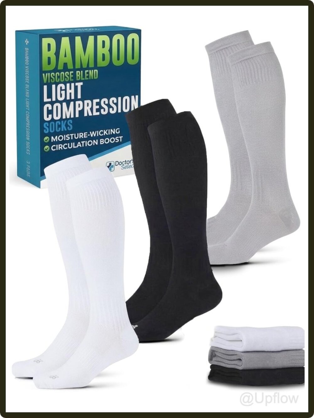 Women's Men's Knee High Compression Socks 3 Pack Bamboo Viscose 8-15 mmHg